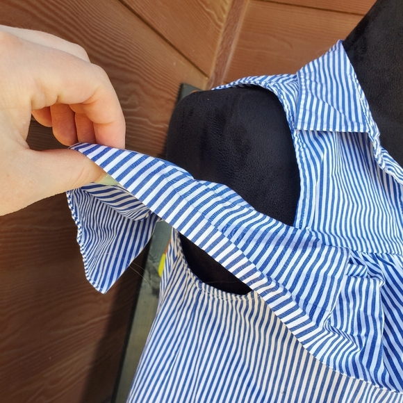 MICHAEL KORS Blue & White Pinstripe Cold Shoulder Mini Dress Women's Size 4 NWOT - Picture 12 of 15